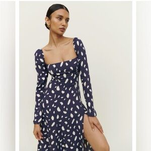 Reformation Blue and White Puff Sleeve Sundress